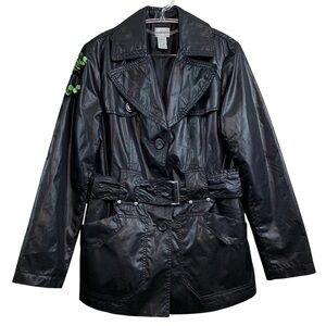 Chicos Lightweight Buttoned Rain Trench Windbreaker Jacket Black Size 0 / Small